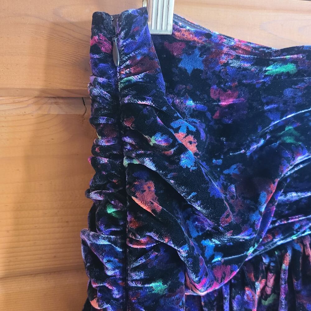 Ramy Brook Printed Malbec Skirt 4 Floral Multicolor Velvet Mini Ruffled Tiers - Picture 6 of 7